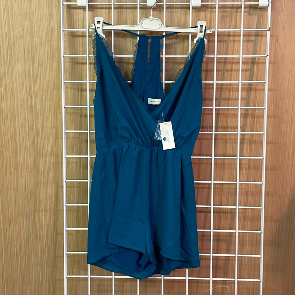 Cream & Sugar Teal teddy with lace. NWT. Multiple sizes available